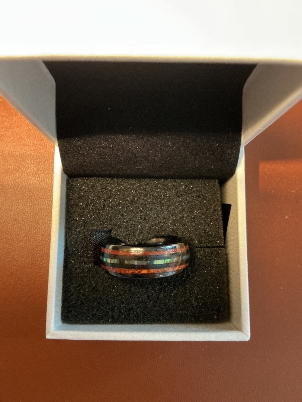 Tungsten Carbide Ring w/ Koa Wood & Mother of Pearl Inlay